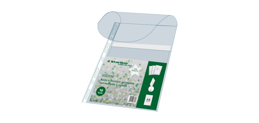 Buste forate con soffietto e patella - spessore 25 mm - liscio - 21 x 30 cm - trasparente - Starline