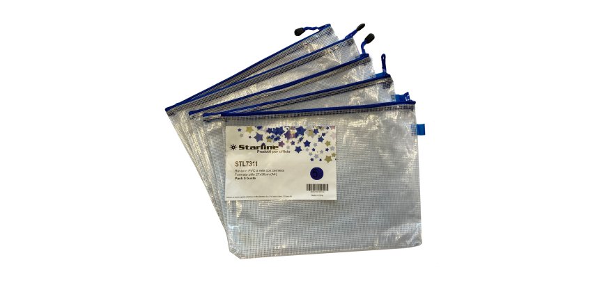 Busta a rete con cerniera blu- PVC - 27 x 36 cm - trasparente - Starline