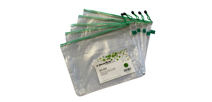 Busta a rete con cerniera verde - PVC - 31,2 x 41,2 cm - trasparente - Starline
