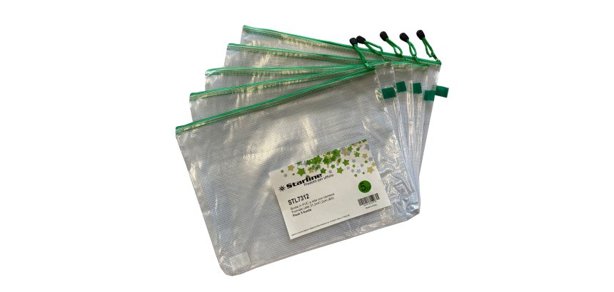 Busta a rete con cerniera verde - PVC - 31,2 x 41,2 cm - trasparente - Starline