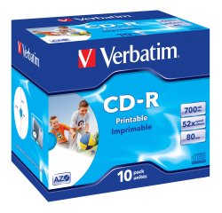 Verbatim - Scatola 10 CD-R DataLife Plus - Jewel Case - 1X-52X - stampabile inkjet - 43325 - 700MB