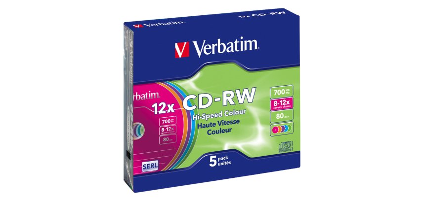 Verbatim - Scatola 5 CD-RW DataLife Plus - slim case - 8X-10X - serigrafato colorato - 43167 - 700MB