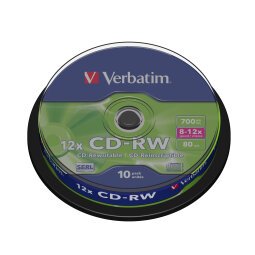 EN_Cd-rw verbatim serl capacidad 700mb velocidad 12x 80 min tarrina de 10 unidades