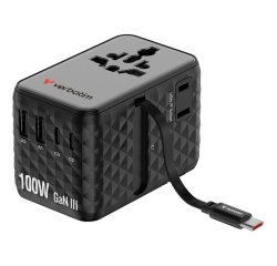 Adattatore - da viaggio universale - GaN III - con cavo USB-C retrattile - Nero - Verbatim