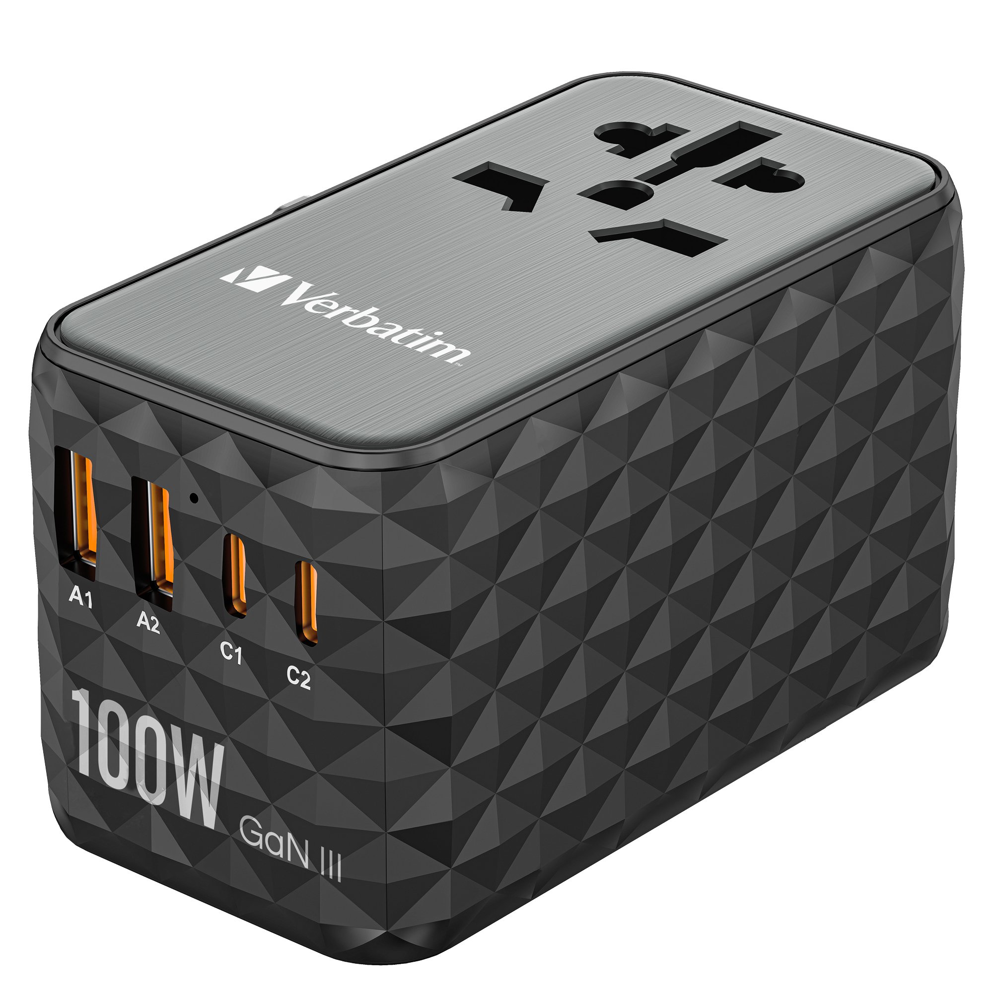 Verbatim UTA-06 100W GaN III Universal Travel Adapter with 2 x USB-C PD & QC 4+ & 2 x USB-A QC 3.0 ports
