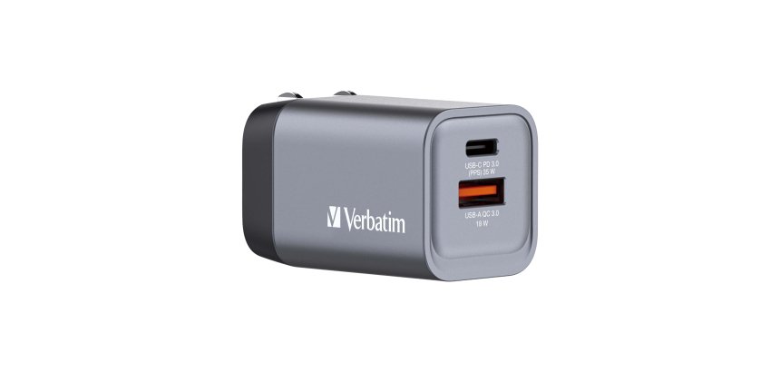 Verbatim GNC-35 GaN Charger 35W with 1 x USB-C PD 35W / 1 x USB-A QC 3.0 (EU/UK/US)