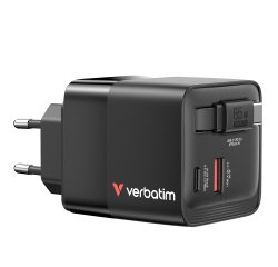 Caricabatterie - da muro - GaN - 65W - 2 porte - con cavo retrattile -Verbatim