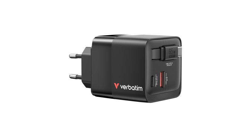 Caricabatterie - da muro - GaN - 65W - 2 porte - con cavo retrattile -Verbatim