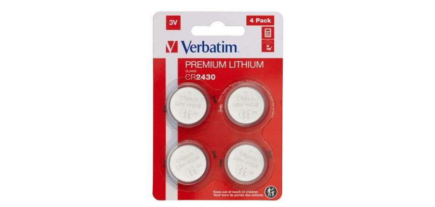 Micropile CR2430 - 3V - a pastiglia - litio - Verbatim - blister 4 pezzi