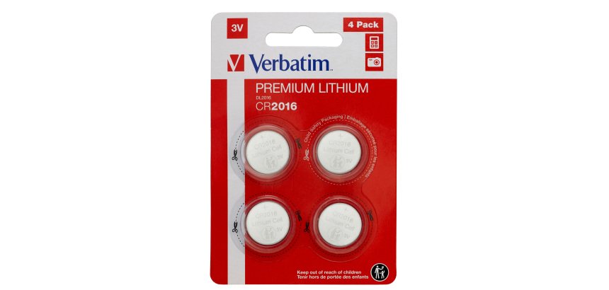 Micropile CR2016 - 3V - a pastiglia - litio - Verbatim - blister 4 pezzi