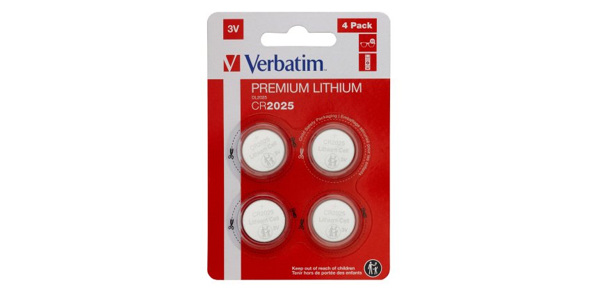 Micropile CR2025 - 3V - a pastiglia - litio - Verbatim - blister 4 pezzi
