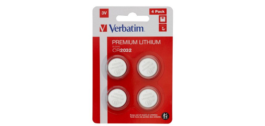 Micropile CR2032 - 3V - a pastiglia - litio - Verbatim - blister 4 pezzi
