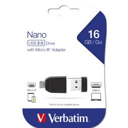 Verbatim Nano - USB 2.0 Drive Drive con Adattatore Micro USB da 16 GB - Black