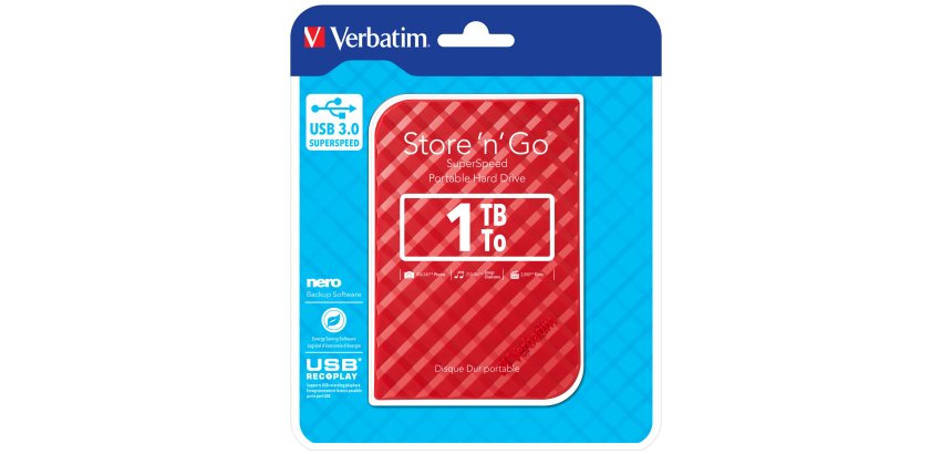 Verbatim - Usb 3.0 portatile Store 'N'Go 9,5mm drive - Rosso - 53203 - 1TB