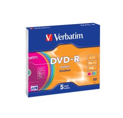 Verbatim - Scatola 5 DVD-R - slim Case - serigrafato colorato - 43557 - 4,7GB