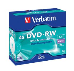 Verbatim - Scatola 5 DVD-RW - Jewel Case - serigrafato - 43285 - 4,7GB