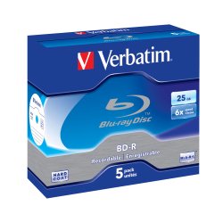 Verbatim - Scatola 5 DVD Blu Ray BD-R SL - Jewel Case - Bianco/Blu - 43715 - 25GB