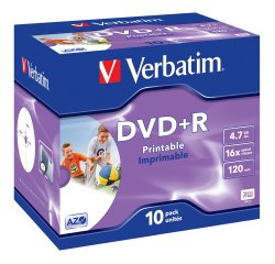 Verbatim - Scatola 10 DVD+R Jewel Case - stampabile - 43508 - 4,7GB