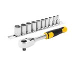 Cliquet 72 dents - 1l4po + 10 douilles - 11 pièces