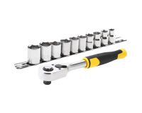 Cliquet 72 dents - 3/8" + 10 douilles - 11 pièces