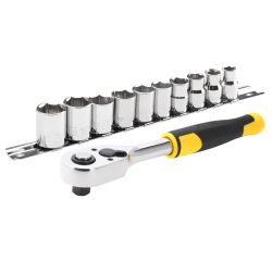 Cliquet 72 dents - 3/8" + 10 douilles - 11 pièces