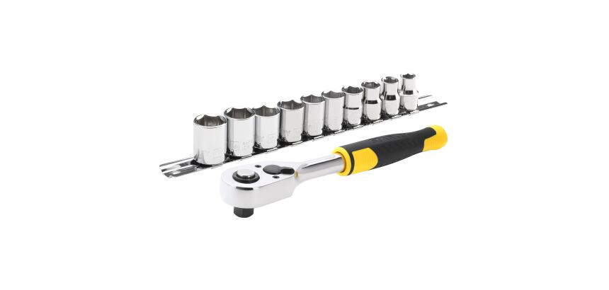 Cliquet 72 dents - 3/8" + 10 douilles - 11 pièces