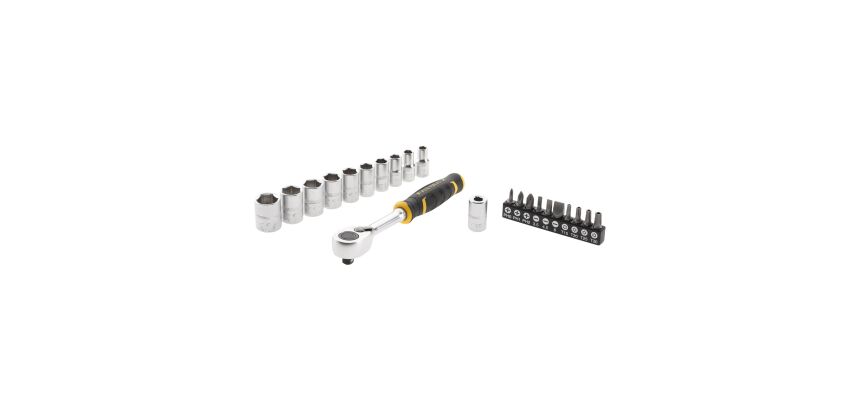 Cliquet 120 dents 1/4 STANLEY® FATMAX® + 10 douilles + 10 embouts + porte-embout - 22 pièces