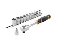 Cliquet 120 dents 3/8 STANLEY® FATMAX® + 10 douilles + 10 embouts + porte-embout - 22 pièces