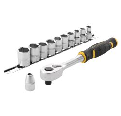 Cliquet 120 dents 3/8 STANLEY® FATMAX® + 10 douilles + 10 embouts + porte-embout - 22 pièces