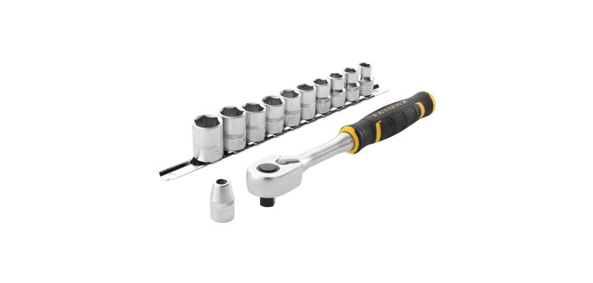 Cliquet 120 dents 3/8 STANLEY® FATMAX® + 10 douilles + 10 embouts + porte-embout - 22 pièces