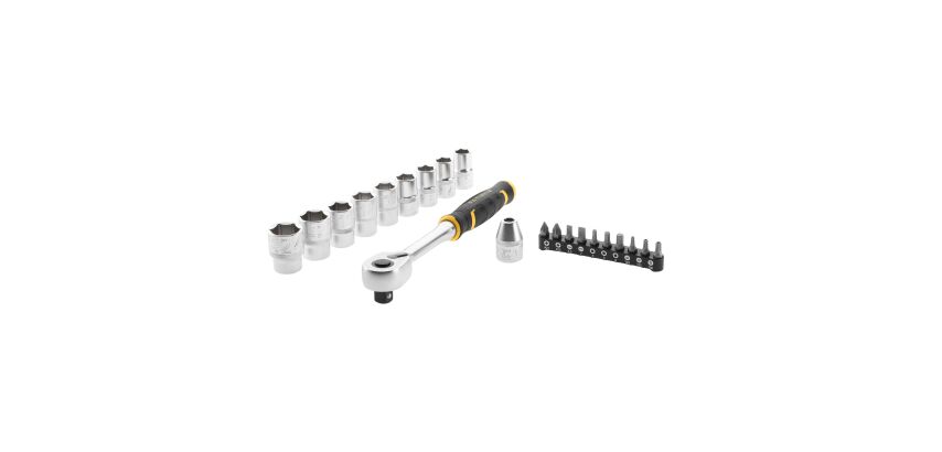 Cliquet 120 dents 1/2 STANLEY® FATMAX® + 9 douilles + 10 embouts + porte-embout - 21 pièces