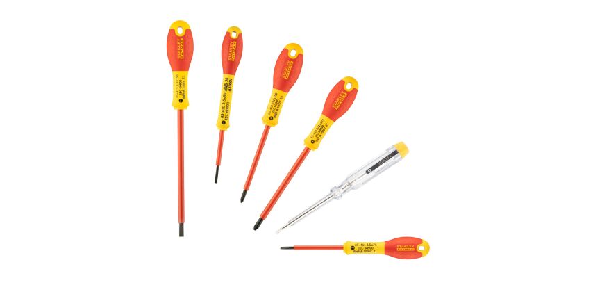 Tournevis isolés 1000 V d'électricien + Pozidriv + testeur - 6 pièces - Fatmax