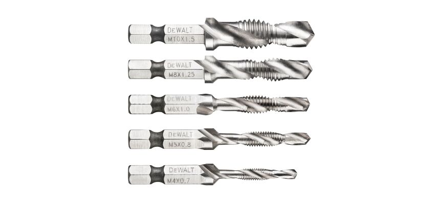 5 Forets à tarauder 156mm emmanchement hex M4,M5,M6,M8,M10