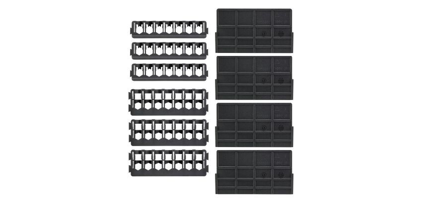 6 barrettes embouts vissage vides (3x25 mm + 3x57 mm) + 4 séparateurs TOUGHCASE