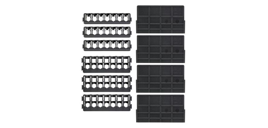 6 barrettes embouts vissage vides (3x25 mm + 3x57 mm) + 4 séparateurs TOUGHCASE