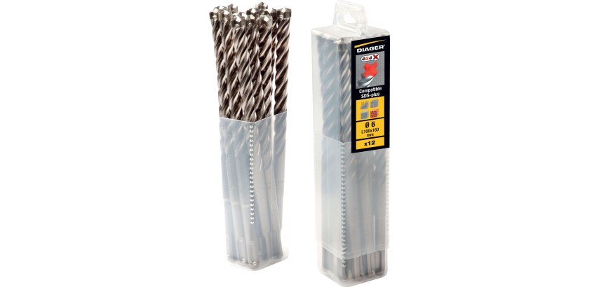 12 Forets béton BOOSTER 8x160 3 taillants attachement SDS+