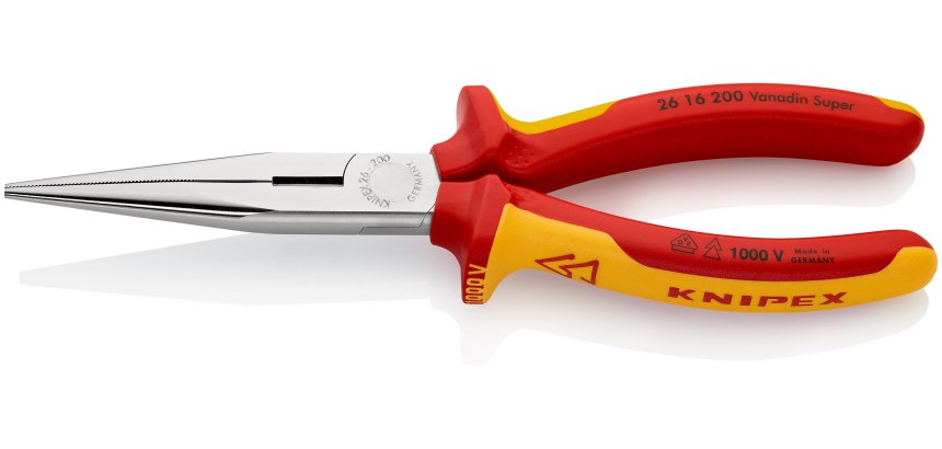 Pince becs demi-ronds 200mm Tranchant dureté 61HRC Bi-matière Chromée 1000V SC