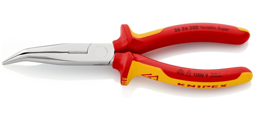 Pince becs demi-ronds 200mm coudés 40° avec tranchant Bi-matière Chromé 1000V SC