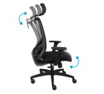 Ergonomischer Bürostuhl NODI, Stoff und Netz, mit 3D-Armlehnen und Kopfstütze, synchroner Mechanismus, schwarze Beine