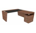 Bureau d'angle Direction Xennon finition placage bois L 190 x P 220cm avec retour sur caisson et sous-main en cuir
