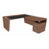 Bureau d'angle direction Xennon L.190 x P.220 avec retour sur caisson et sous-main en cuir