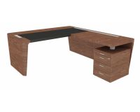 Bureau d'angle direction Xennon L.190 x P.220 avec retour sur caisson et sous-main en cuir