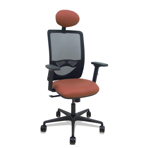 Silla de oficina Zulema con reposabrazos 2D y cabecera - Marrón