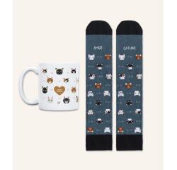 Kit Taza + Calcetines "Amor gatuno" talla 42-46
