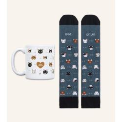 Kit Taza + Calcetines "Amor gatuno" talla 42-46
