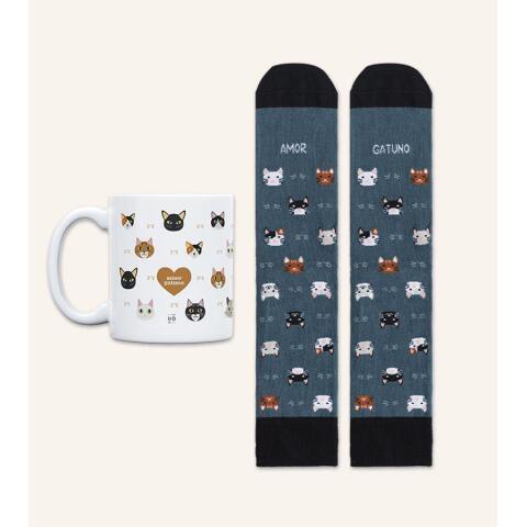 Kit Taza + Calcetines "Amor gatuno" talla 42-46