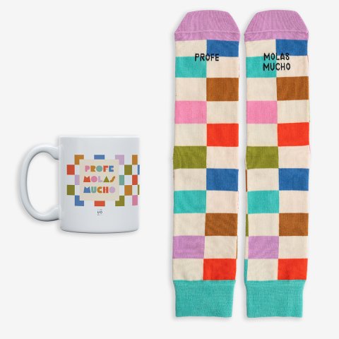 Kit Taza + Calcetines "Profe, molas mucho" 42-46