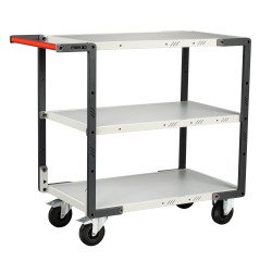 Servante Flatpack 3 plateaux mélaminés 250 kg 850 x 500 mm roue caoutchouc