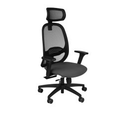 Fauteuil de bureau ergonomique NODI, tissu et maille, avec accoudoirs 3D et appui-tête, mécanisme synchrone, pieds noirs
