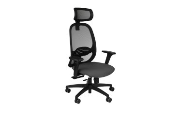 Fauteuil de bureau ergonomique NODI, tissu et maille, avec accoudoirs 3D et appui-tête, mécanisme synchrone, pieds noirs